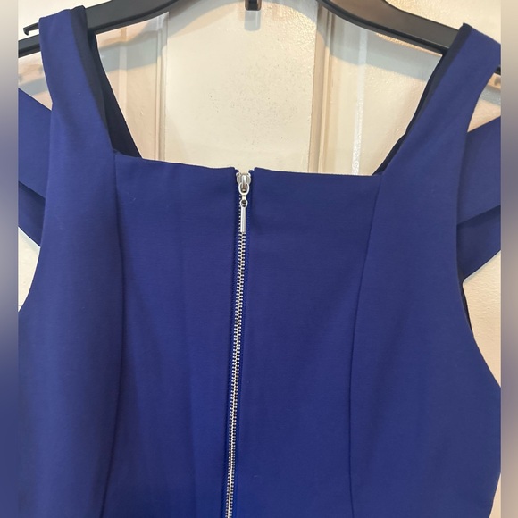EUC $325 Rebecca Taylor Ponte Knit Off Shoulder Blue Dress Size 2 - Picture 8 of 15